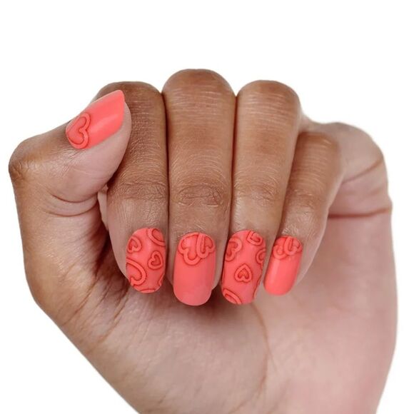 Color Street | Heartthrob, coral color, playful heart designs nail strips - Picture 6 of 11
